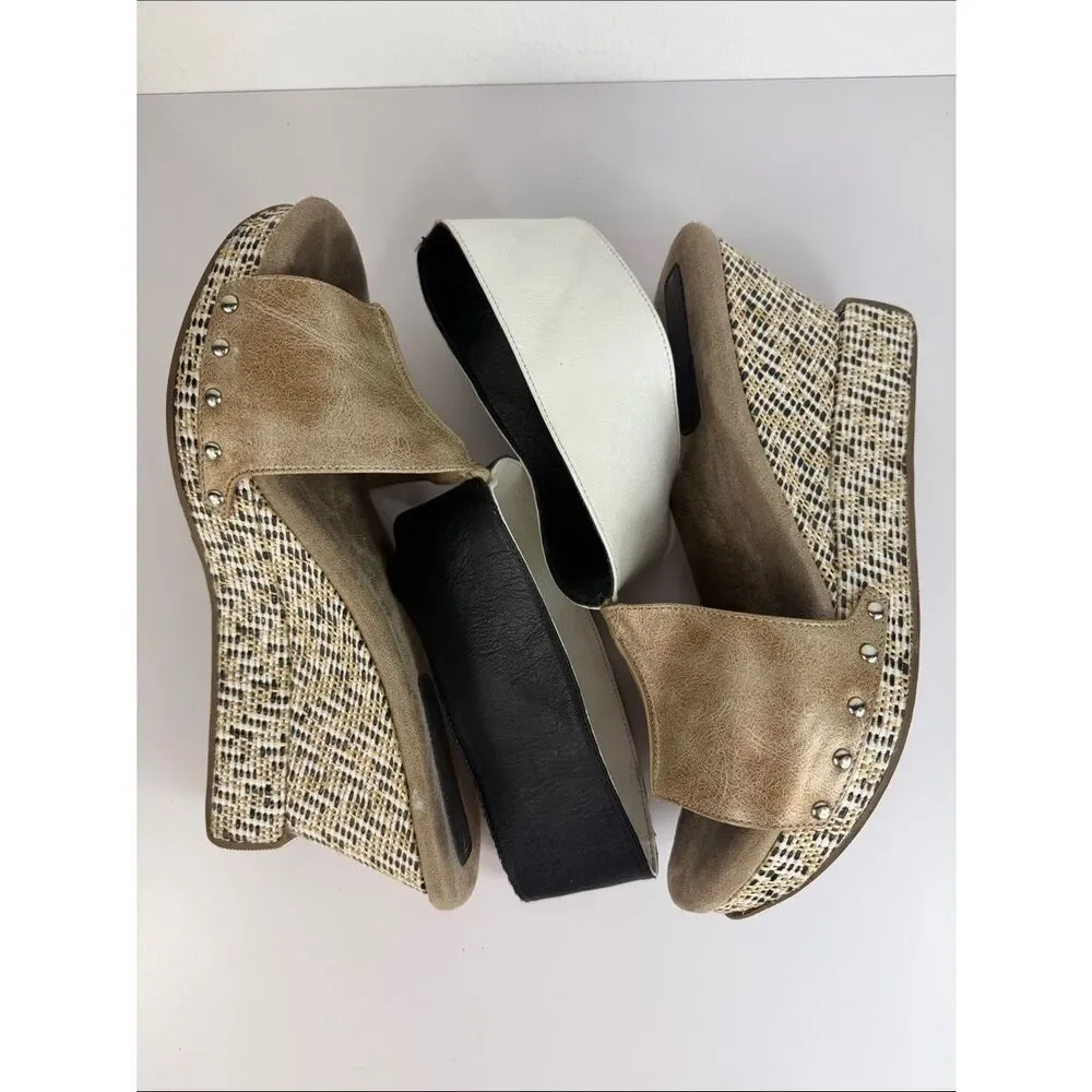 Modzori Virginia 2 Reversible Wedge Sandals Gold Black White Size 6